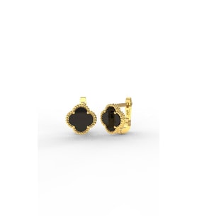 925 Ayar Oniks Taşlı Gold Van Cleef Yonca Gümüş Küpe