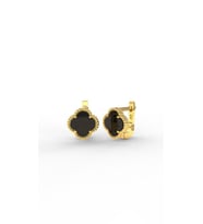 925 Ayar Oniks Taşlı Gold Van Cleef Yonca Gümüş Küpe