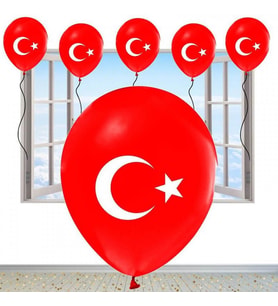 YÜKSEK KALİTE 25 ADET TÜRK BAYRAKLI BALON KIRMIZI BAYRAKLI BALON HELYUM GAZI UYUMLUDUR İTALYAN MALI
