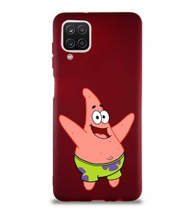 Samsung Galaxy A12 Soft Premier Kapak Patrick Yıldız Tasarımlı Silikon Kılıf - Mürdüm (Şeffaf)