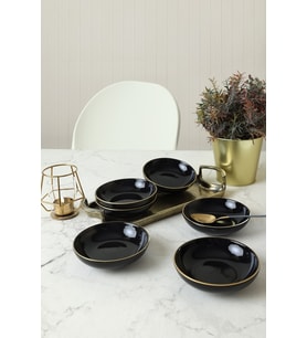 Keramika Siyah Gold Halka Çerezlik / Sosluk 13 Cm 6 Adet