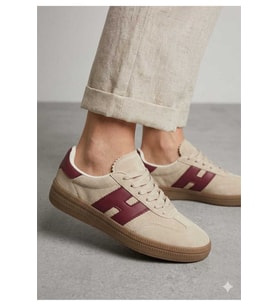 Kadın Bej Bordo Süet Sneaker Ayakkabı