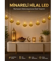 Dekoratif Minareli Hilal LED Işık Metal Gövdeli Ramazan Aydınlatma