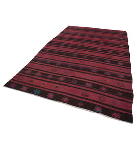 Bordo Renkli Geometrik Kilim Salon Kilimi Etnik Desenli El Dokuma Yün Karışımlı Mat Yüzey