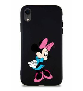 Apple iPhone XR Soft Premier Kapak Minnie Mouse-F Tasarımlı Silikon Kılıf - Siyah (Şeffaf)