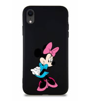 Apple iPhone XR Soft Premier Kapak Minnie Mouse-F Tasarımlı Silikon Kılıf - Siyah (Şeffaf)
