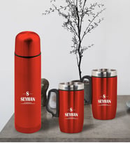 BK Gift Kişiye Özel Deri Çantalı Kırmızı Seyahat Termosu ve İkili Termos Mug Hediye Seti - 7