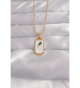 316L Çelik Gold Renk Beyaz Mineli Tarot Kolye 5886 - 1OL9168-5928