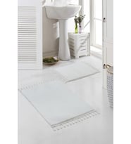 Vl Yıkanabilir Premium Ponpon Saçaklı Kaymaz Taban Post Peluş Banyo Paspası 2'li Takım (Beyaz)