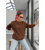 Şardonlu Oversize Basic Sweatshirt (Beyaz / Kahve / Siyah)