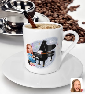 BK Gift Kişiye Özel Müzik Öğretmeni Karikatürlü Türk Kahvesi Fincanı-2 (Beyaz)