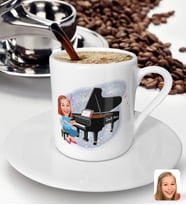 BK Gift Kişiye Özel Müzik Öğretmeni Karikatürlü Türk Kahvesi Fincanı-2 (Beyaz)