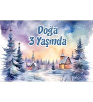Kış ve Evler Temalı Doğum Günü Afişi -2 35X50 cm
