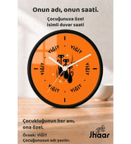 İsme Özel Turuncu Siyah Kediler Çocuk Odası Duvar Saati Orta Boy 30 cm Siyah Camlı Sessiz