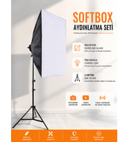 Rabsev Softbox Aydınlatma Seti 50x70 cm 2 Metre Işık Ayağı Fotoğraf Video YouTube Canlı Yayın