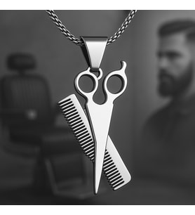 voyageaccessory Renk Seçenekli Makas-Tarak Figürlü Kuaför Berber Kolyesi (Gümüş)
