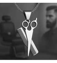 voyageaccessory Renk Seçenekli Makas-Tarak Figürlü Kuaför Berber Kolyesi (Gümüş)