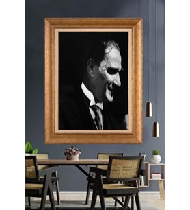 Altın Varaklı Çerçeveli Paspartulu Atatürk Tablo nh12 (Gold)