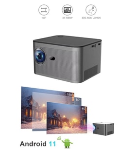 Gri Taşınabilir 4K Sinema Projektörü, Bluetooth ve Android Akıllı Özellikler
