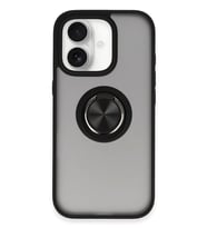 Newface Apple iPhone 16 Kılıf Montreal Yüzüklü Silikon Kapak - Siyah