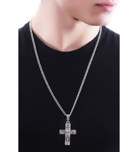 Erkek Antik Gümüş Kaplama Gotik Tarz Haç Kolye
