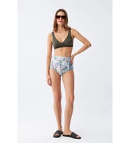 pilelistore- Kadın Haki Pedli Üst ve Yüksek Bel Çiçek Desenli Bikini Takımı