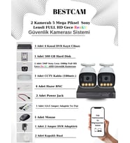 BESTCAM 2 Kameralı Set 5 Mega Piksel Sony Lensli FULL HD Gece Görüşü Renkli Güvenlik Kamera Seti 500 GB HDD