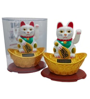 Maneki Neko El Sallayan Şans Kedisi Beyaz Solar Güneş Enerjili 14x12cm NO3BYZ