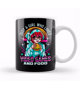 Funny Just A Girl Who Loves Video Games And Food Kupa Bardak Porselen