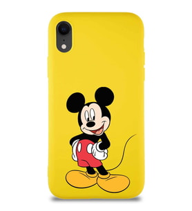 Apple iPhone XR Soft Premier Kapak Mickey Mouse-E Tasarımlı Silikon Kılıf - Sarı (Şeffaf)