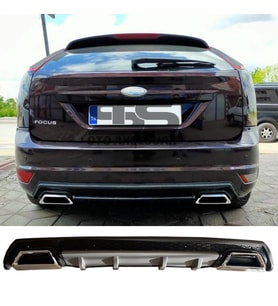 Ford Focus 2 HB Difüzör Arka Tampon Eki 2 Egzoz Çıkışlı Gri Lüx Tip
