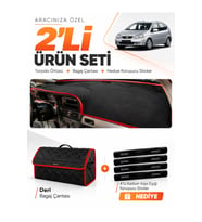 CHEVROLET REZZO (2000-2011) Uyumlu Torpido Örtüsü + Deri Bagaj Çantası + Sticker Seti - Siyah Kırmızı