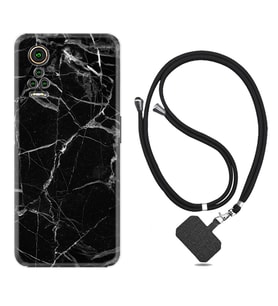 General Mobile GM 21 Pro GM 22 Pro Plus Kılıf Boyun Askılı Silikon Fragile Black Mermer 1378