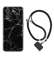 General Mobile GM 21 Pro GM 22 Pro Plus Kılıf Boyun Askılı Silikon Fragile Black Mermer 1378