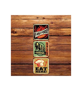Fast Food Üçlü Retro Ahşap Poster Ü150