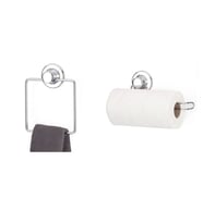 Hem Vantuzlu Hem Vidalı Banyo Aksesuarı 2 li Set Kare Havluluk+Kağıt Havlu Askısı Vakumlu (Gümüş)
