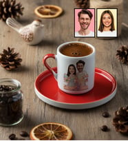 Kişiye Özel Karikatür Yemek Yapan Romantik Çift Türk Kahvesi Fincanı Sevgililer Günü Hediyesi