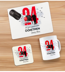 BK Gift Kişiye Özel İsimli Öğretmenler Günü Tasarımlı Kupa, Bardak Altlığı ve Mousepad Hediye Seti - 4, Öğretmene Hediye, Öğretmenler Günü