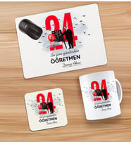 BK Gift Kişiye Özel İsimli Öğretmenler Günü Tasarımlı Kupa, Bardak Altlığı ve Mousepad Hediye Seti - 4, Öğretmene Hediye, Öğretmenler Günü