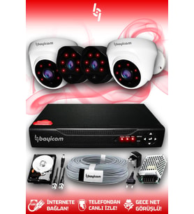 BAYICAM 4 Kameralı Uzay 2 İç Kamera Set 500 GB HDD Full HD Gece Görüşlü Güvenlik Kamerası Sistemi