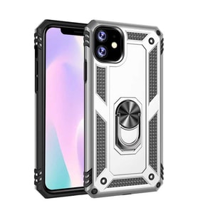 Apple iPhone 11 Kılıf Metal For Car Yüzüklü Standlı Military Ring Serisi (Gümüş)