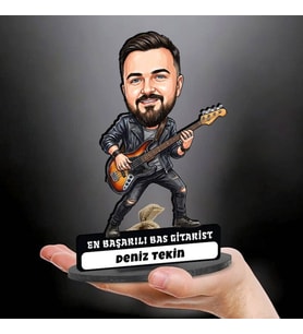 Bas Gitarist Müzisyen Erkeğe Hediye Kişiye Özel Karikatürlü Biblo