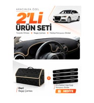 AUDİ A3 (2013-2020) Uyumlu Torpido Örtüsü + Deri Bagaj Çantası + Sticker Seti - Siyah Bej