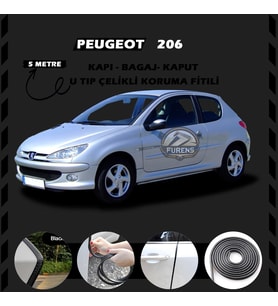 Peugeot 206 Oto Araç Kapı Koruma Fitili 5metre Parlak Siyah Renk