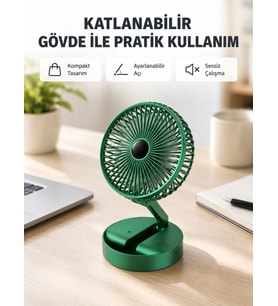Şarjlı Katlanabilir Mini Fan – 3 Kademe Hız Ayarı, Taşınabilir Tasarım