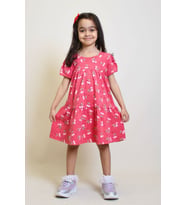 Kız Çocuk Kiraz Desenli Elbise 2-7 Yaş 12246 MODANINO (Koyu Pembe)