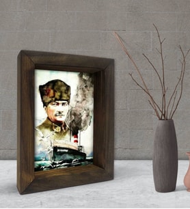 BK Gift Atatürk Tasarımlı Dekoratif Doğal Masif Ahşap Çerçeve 15x20cm-16 (Beyaz)