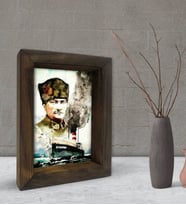 BK Gift Atatürk Tasarımlı Dekoratif Doğal Masif Ahşap Çerçeve 15x20cm-16 (Beyaz)