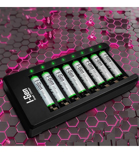 G890 8'li Pil Şarj Aleti + 8 Adet AAA 900 mAh Şarj Edilebilir AAA İnce Şarjlı Kalem Pilli Set 1.2V Ni-MH