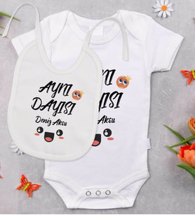 BK Kids Kişiye Özel Aynı Dayısı Tasarımlı Bebek Body Zıbın ve Mama Önlüğü Hediye Seti - Model 1